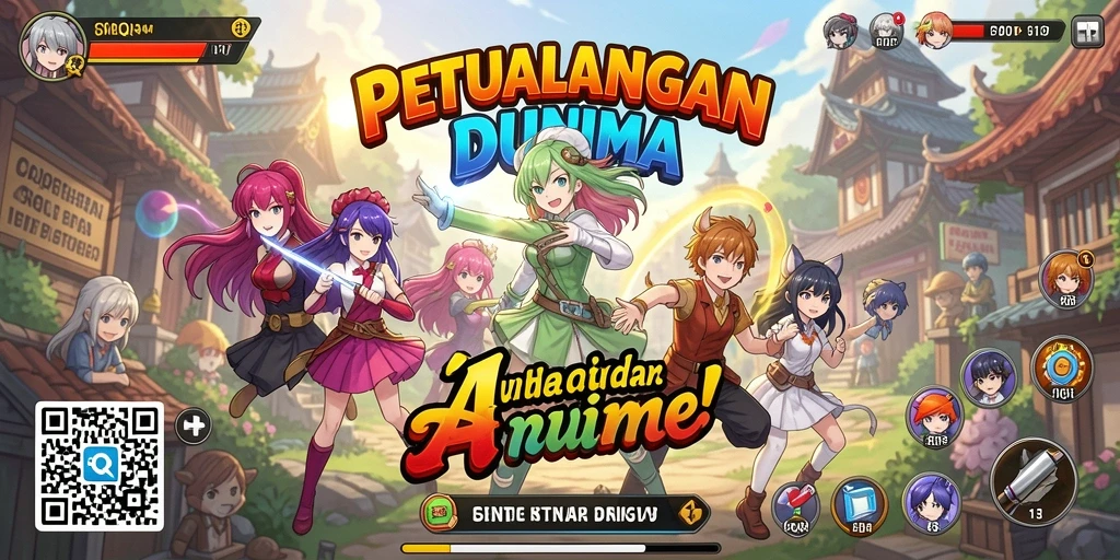 Tampilan gameplay 8QR dengan karakter anime yang menarik.