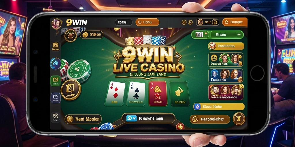 Tampilan gameplay Live Casino di aplikasi 9WIN dengan dealer langsung.