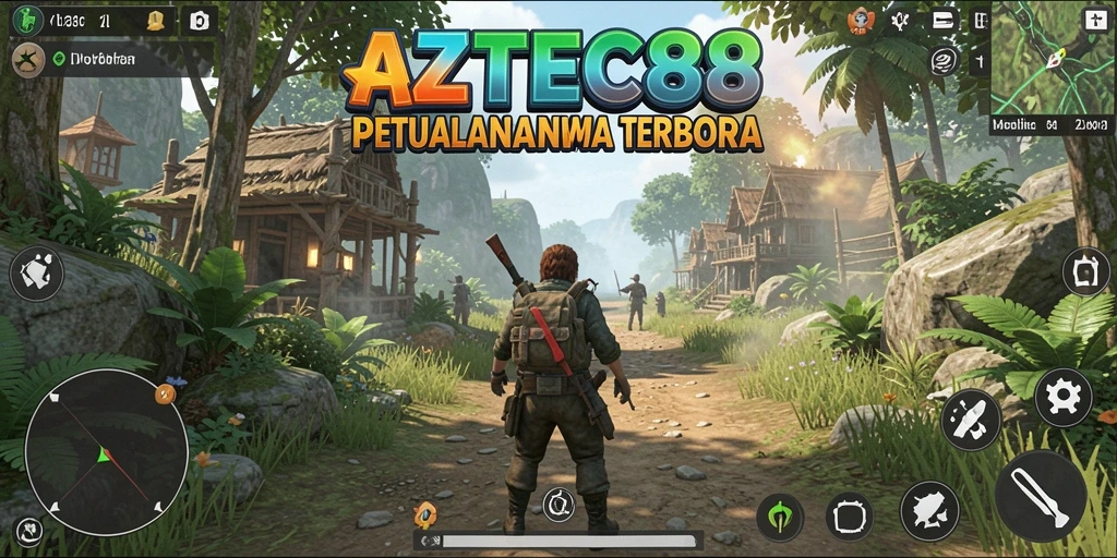 Tampilan gameplay AZTEC88 yang menampilkan dunia terbuka yang luas dan interaktif.