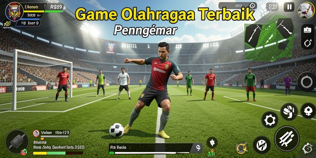 Screenshot utama dari gameplay yang menampilkan aksi seru di olahraga.