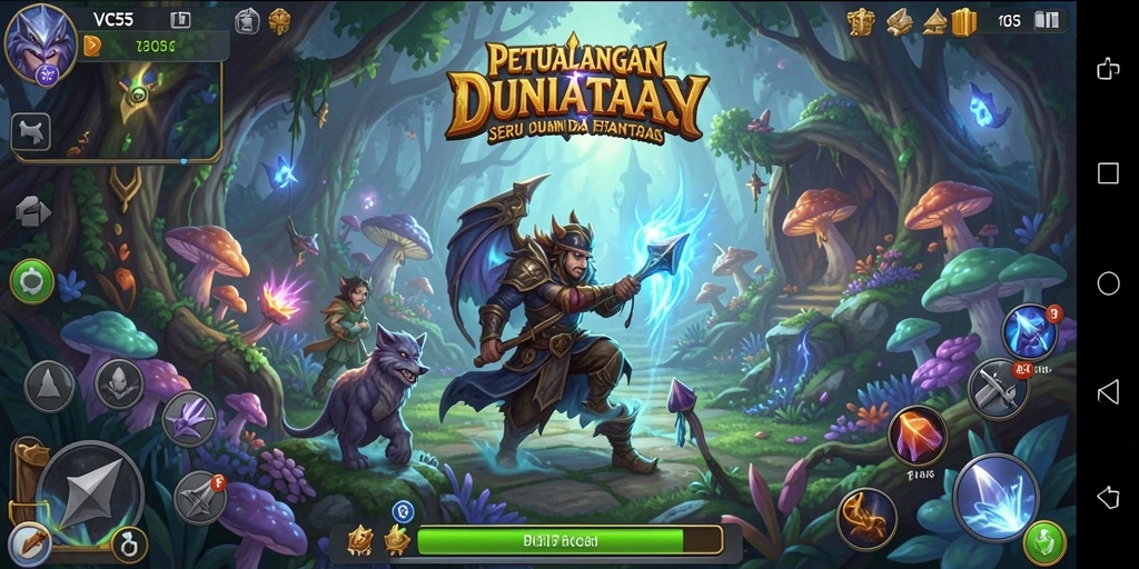 Tampilan gameplay petualangan yang mendebarkan dan penuh warna.